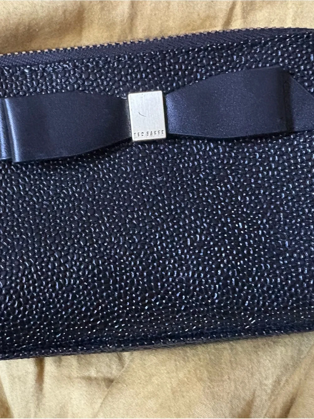 Ted Baker Black Pebbled Leather Lipstick Bag Gold Logo